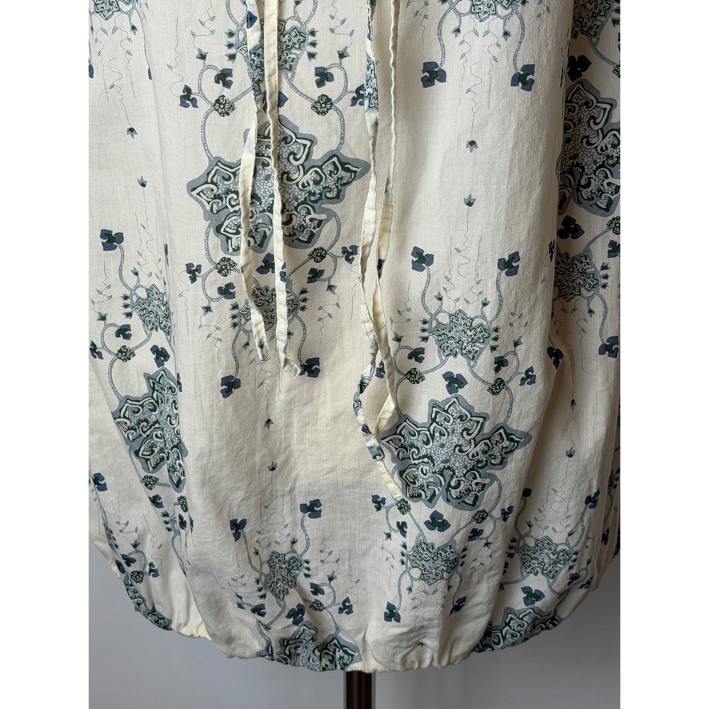 Patagonia Blouse Women XL Ivory Blue Organic Cotton Floral Puff Sleeve Boho - Picture 9 of 11